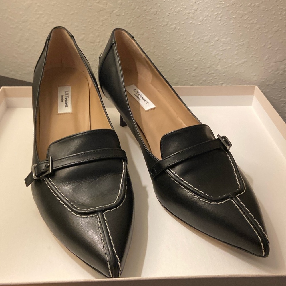 LK Bennett Black Pointed Kitten Heel Pumps size 39